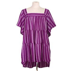 Terra & Sky Womens Plus Sz 2X 20W 22W Square Neck Flutter Sleeve Tiered Tunic